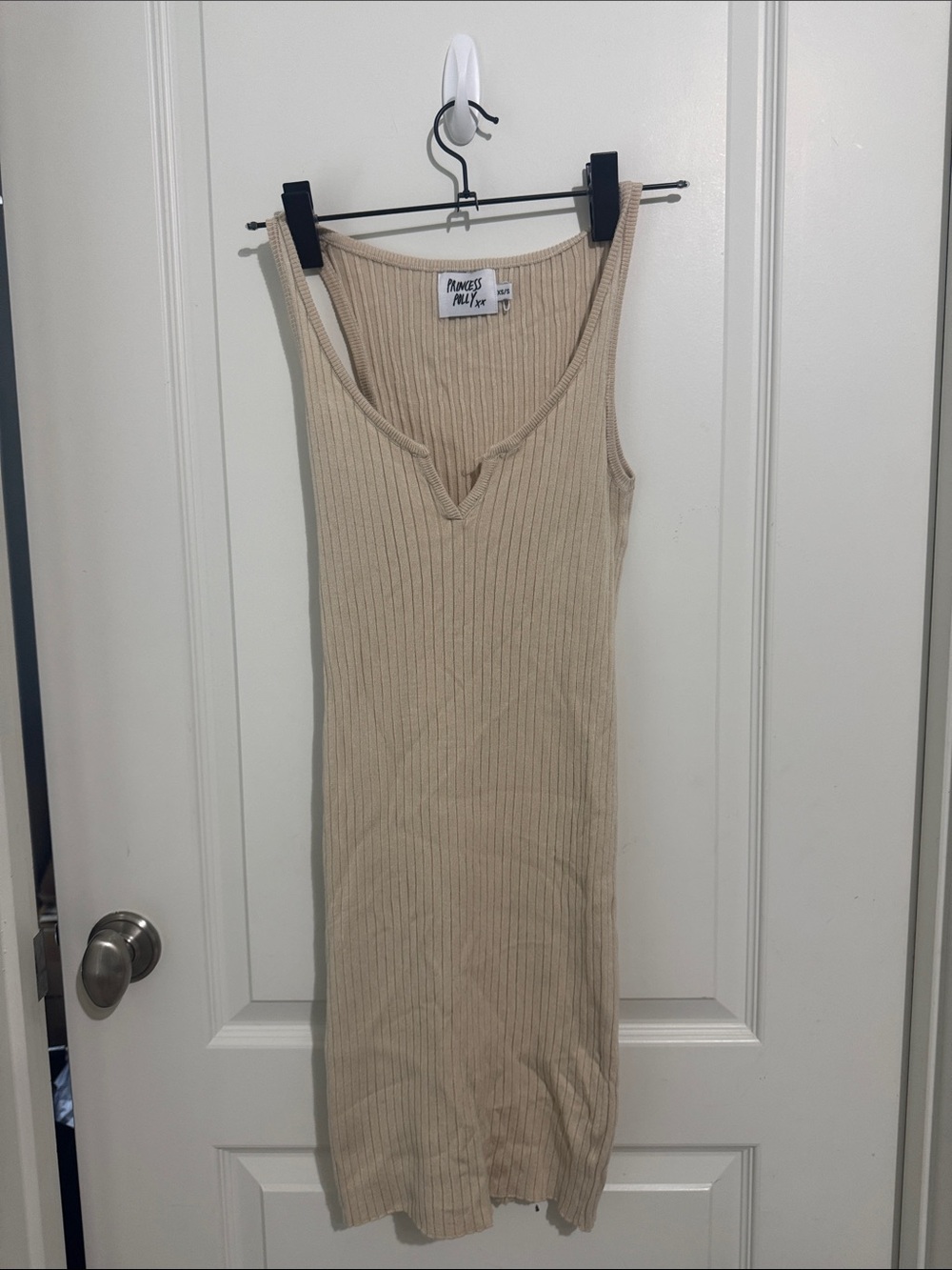 Princess Polly Ribbed Tank Midi Dress in Light Beige